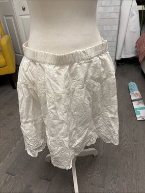 White Eyelet Circle Skirt with Scalloped Hem - Women